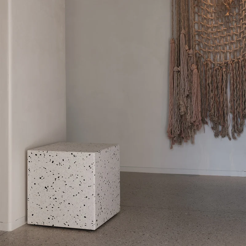 Bijzettafel Bodil - Wit/Zwart Terrazzo - 40×40×40cm