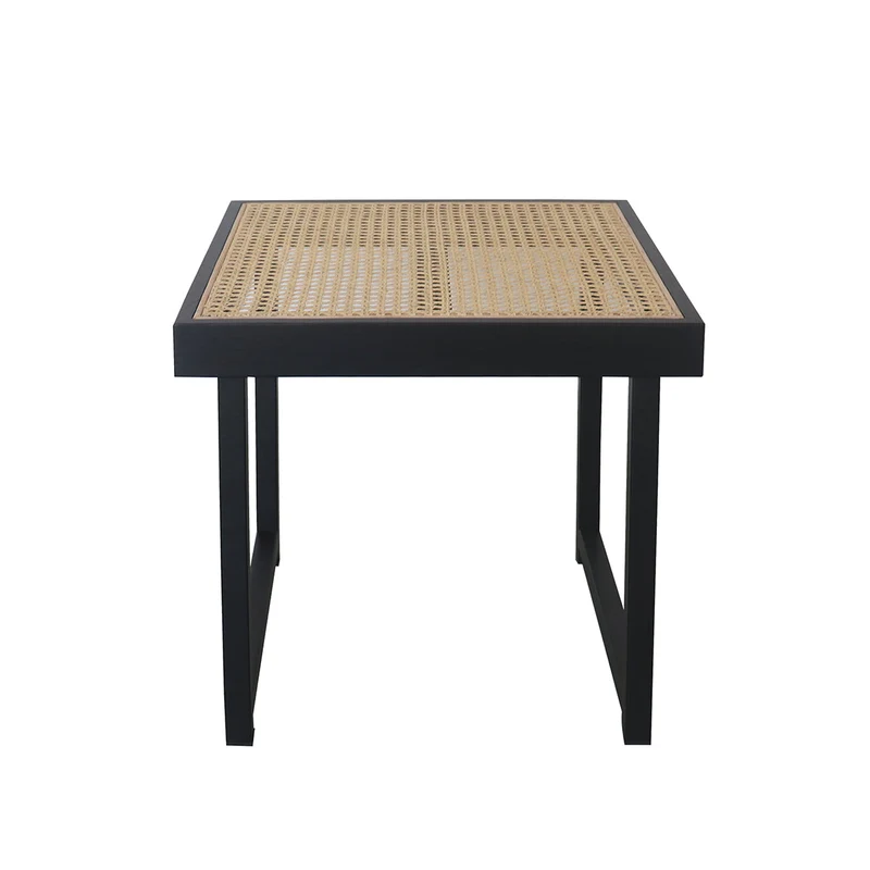 Rotan Bijzettafel - Maeva - Zwart/Naturel Rotan - 45×45×43cm