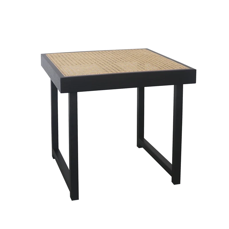Rotan Bijzettafel - Maeva - Zwart/Naturel Rotan - 45×45×43cm