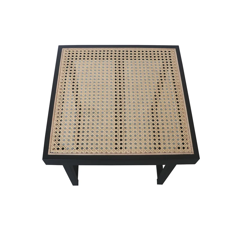Rotan Bijzettafel - Maeva - Zwart/Naturel Rotan - 45×45×43cm