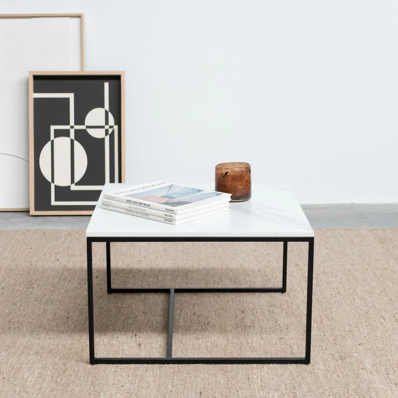 Keramische Salontafel - Miles - Calacatta Wit Keramiek - 55×55×35cm