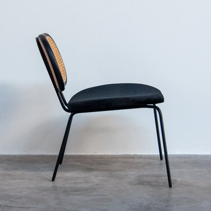 Jaren 60 Retro Relaxstoel - Rotan/Zwart Hout - Zwart Velvet - Zwart