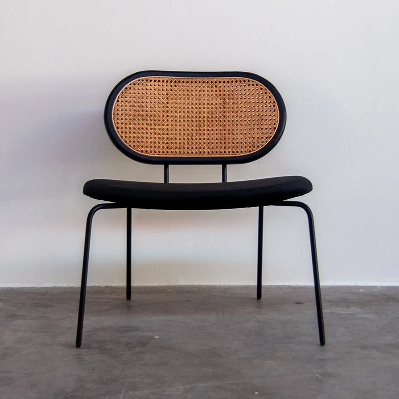 Jaren 60 Retro Relaxstoel - Rotan/Zwart Hout - Zwart Velvet - Zwart
