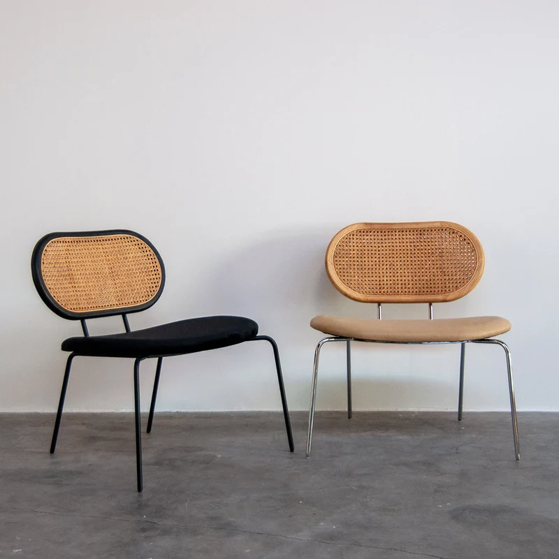 Jaren 60 Retro Relaxstoel - Rotan/Zwart Hout - Zwart Velvet - Zwart