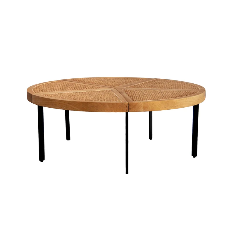 Ronde Salontafel met Riet - Savis - Eik/Naturel Rotan - 100×100×37cm