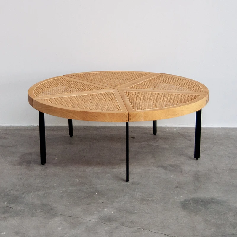 Ronde Salontafel met Riet - Savis - Eik/Naturel Rotan - 100×100×37cm