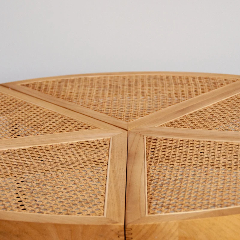 Ronde Salontafel met Riet - Savis - Eik/Naturel Rotan - 100×100×37cm