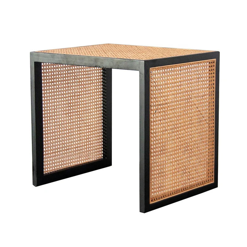 Bijzettafel in Riet - Leon - Zwart/Naturel Rotan - 46×51×56cm