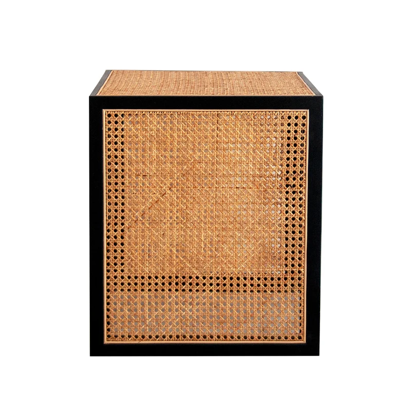 Bijzettafel in Riet - Leon - Zwart/Naturel Rotan - 46×51×56cm