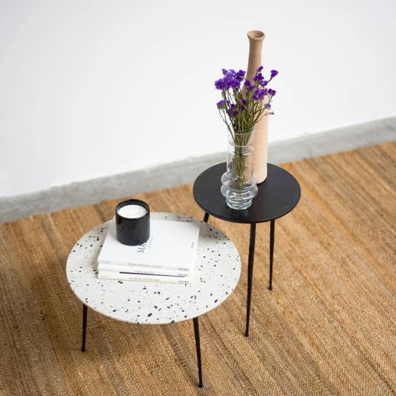 Bijzettafeltje Mauritz - Zwart/Wit Terrazzo - 40×40×40cm