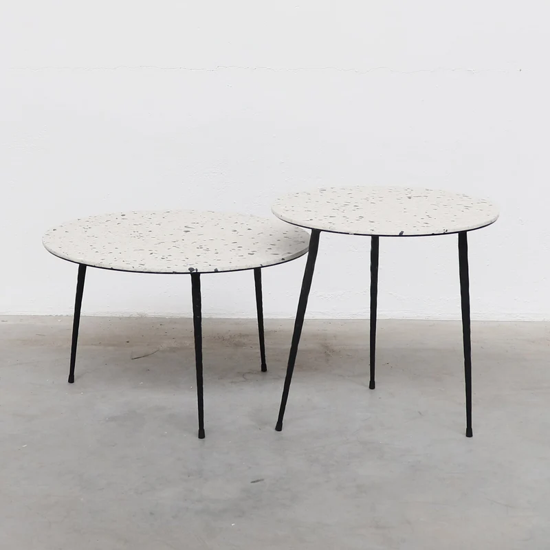 Bijzettafeltje Mauritz - Zwart/Wit Terrazzo - 40×40×40cm
