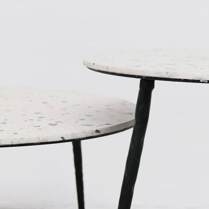 Bijzettafeltje Mauritz - Zwart/Wit Terrazzo - 40×40×40cm