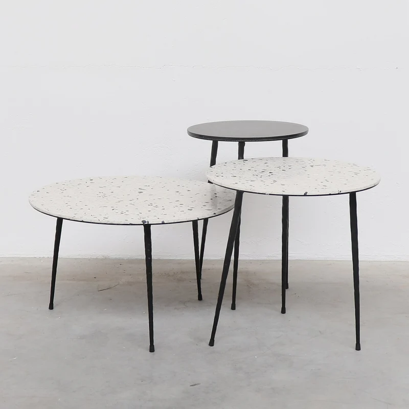 Bijzettafeltje Mauritz - Zwart/Wit Terrazzo - 40×40×40cm