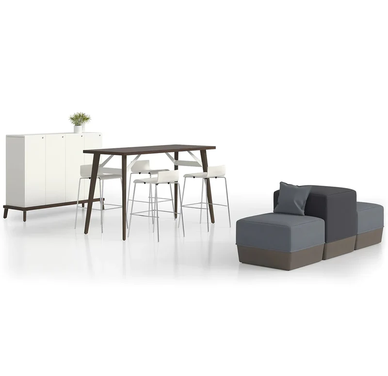Ensemble de module vestiaire avec table haute rectangulaire