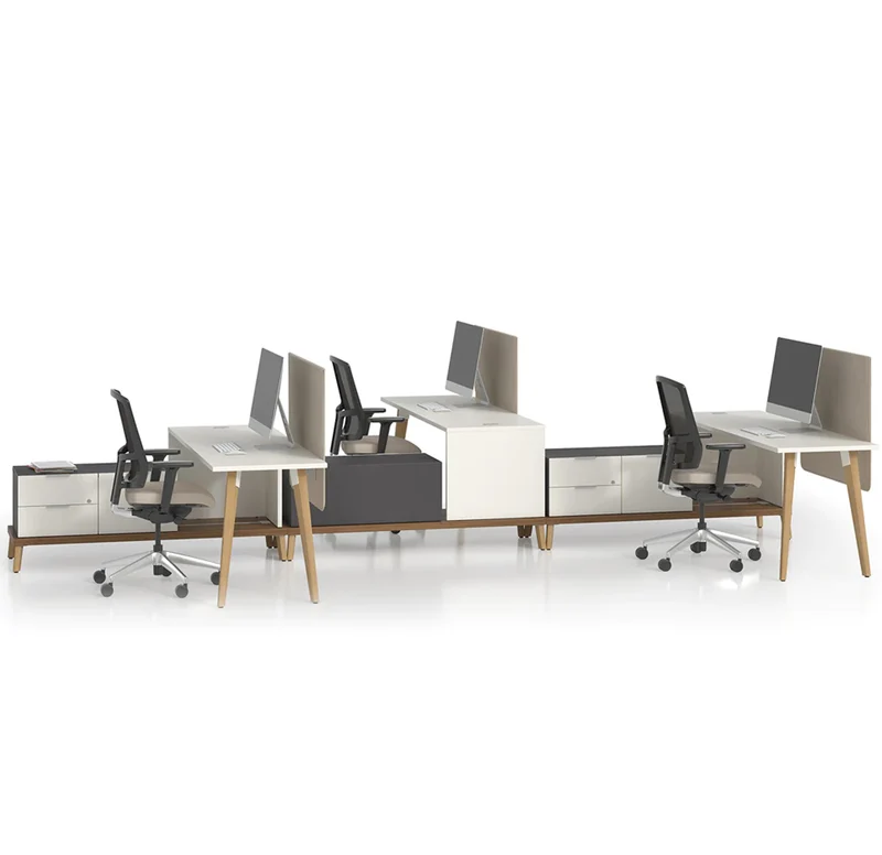 Ensemble de 3 postes de travail en L avec rangements - Série Stad
