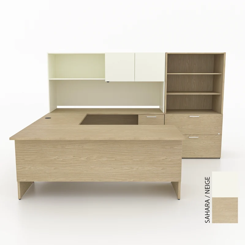 Bureau en U avec étagère et bibliothèque/classeur, Concept 300