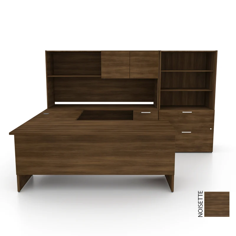 Bureau en U avec étagère et bibliothèque/classeur, Concept 300
