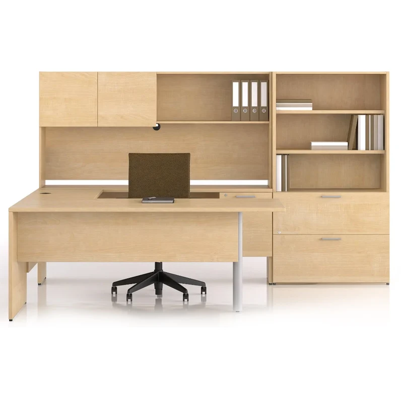 Bureau en U avec étagère et rangement, Concept 300
