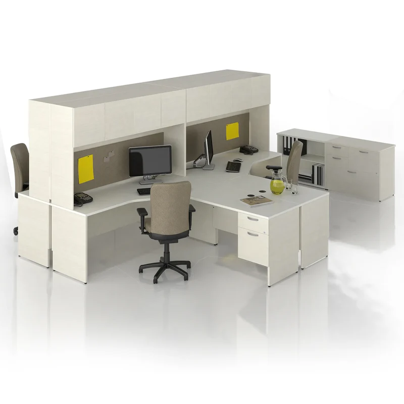Ensemble de 4 postes de travail en L avec étagère et rangement, Concept 300