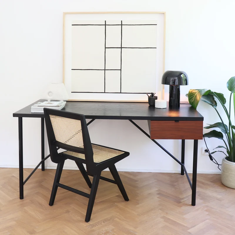 Zwart Bureau met lade - Philip - Zwart/Walnoot