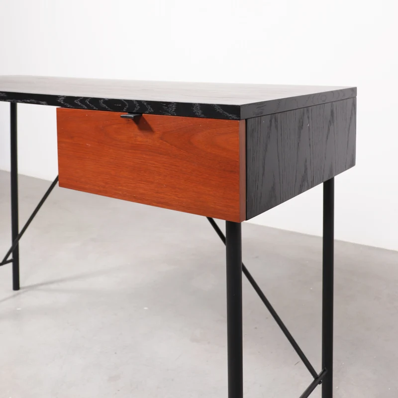 Zwart Bureau met lade - Philip - Zwart/Walnoot