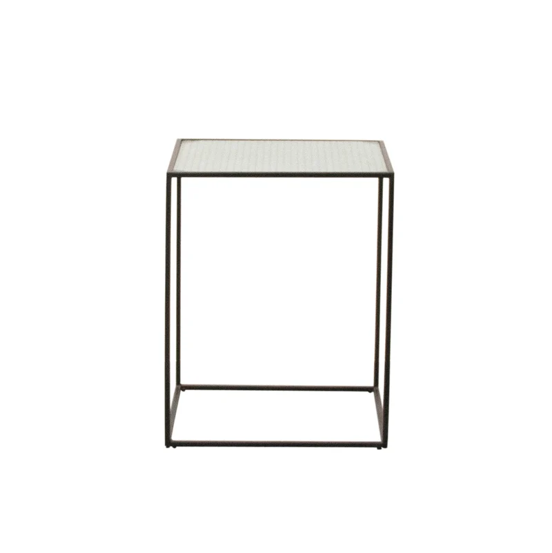 Glazen Bijzettafel - Annaliz - Glas/Zwart Metaal - 40×40×50cm