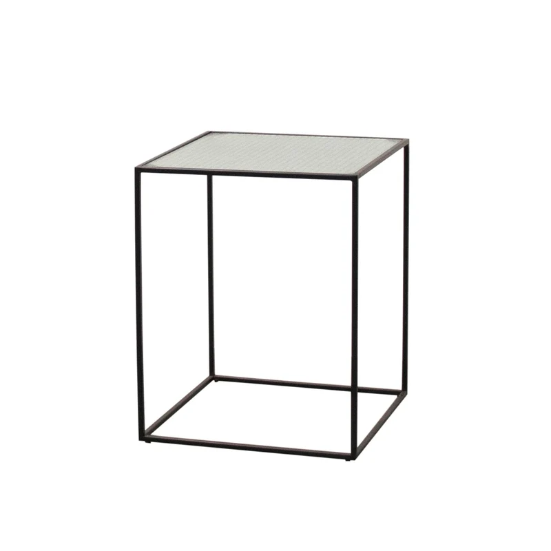 Glazen Bijzettafel - Annaliz - Glas/Zwart Metaal - 40×40×50cm