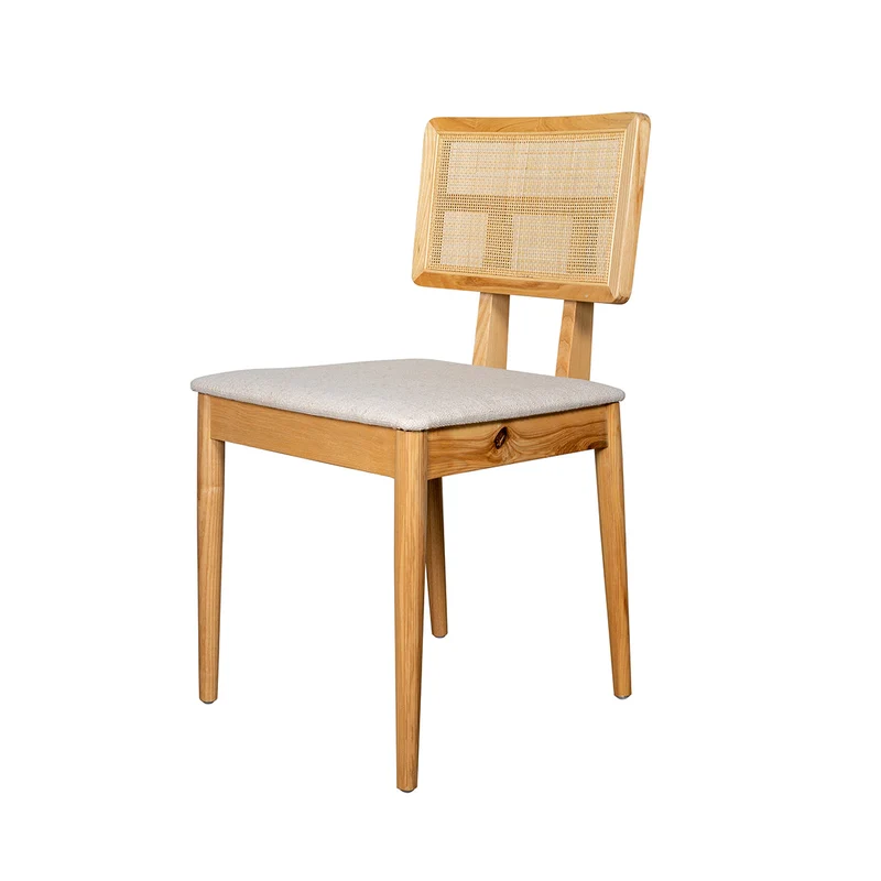 Eetkamerstoel met rotan rug - Charles - Eik/Naturel Rotan - Gebroken Wit