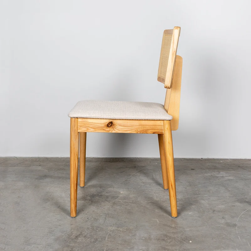 Eetkamerstoel met rotan rug - Charles - Eik/Naturel Rotan - Gebroken Wit