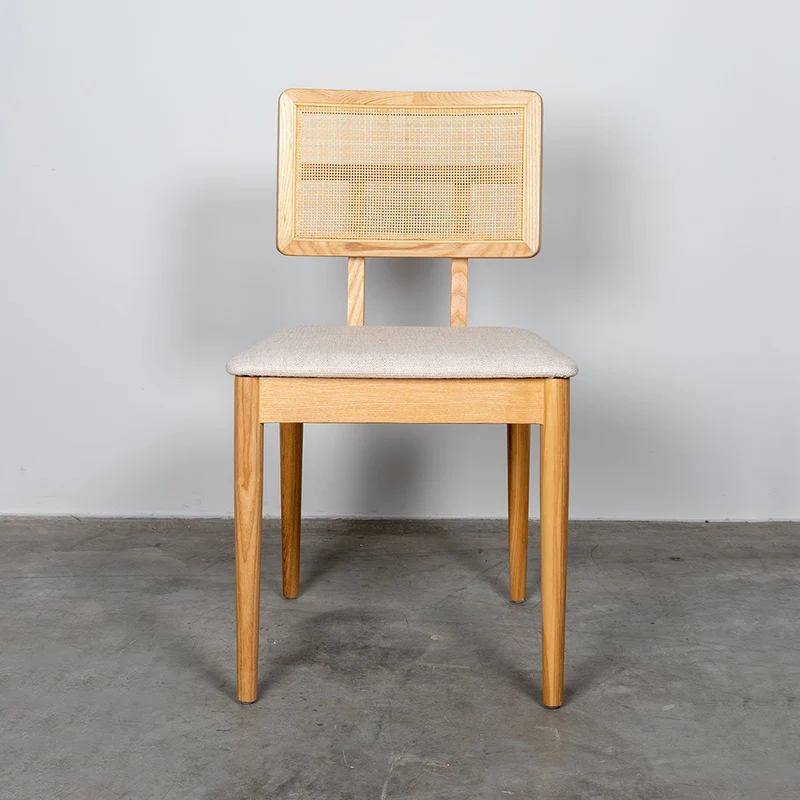 Eetkamerstoel met rotan rug - Charles - Eik/Naturel Rotan - Gebroken Wit