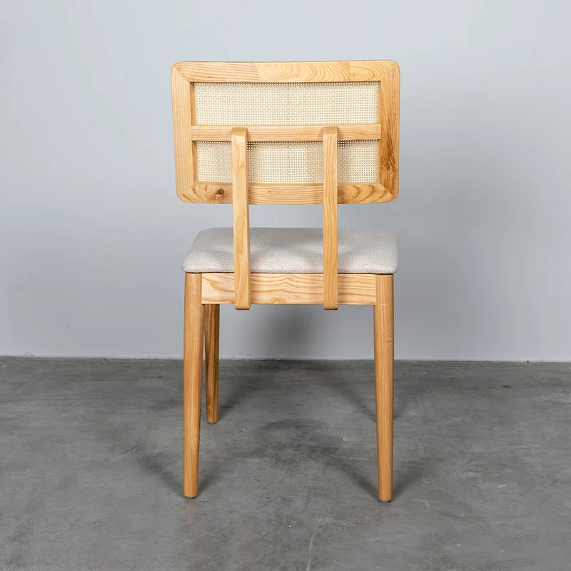 Eetkamerstoel met rotan rug - Charles - Eik/Naturel Rotan - Gebroken Wit