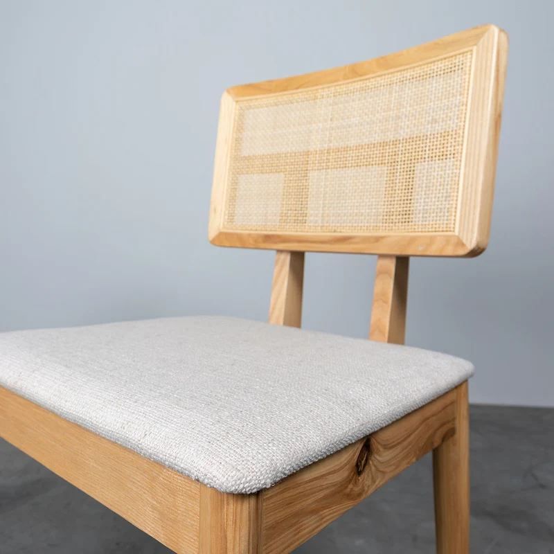Eetkamerstoel met rotan rug - Charles - Eik/Naturel Rotan - Gebroken Wit