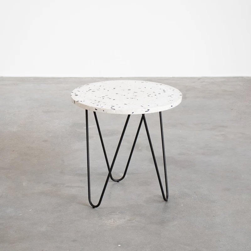 Bijzettafel Kay - Wit/Zwart Terrazzo - 40×40×40cm