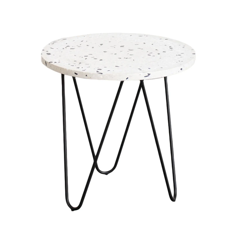 Bijzettafel Kay - Wit/Zwart Terrazzo - 40×40×40cm