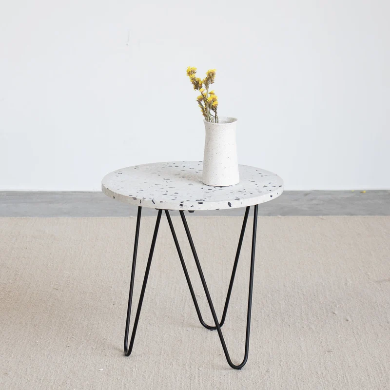 Bijzettafel Kay - Wit/Zwart Terrazzo - 40×40×40cm