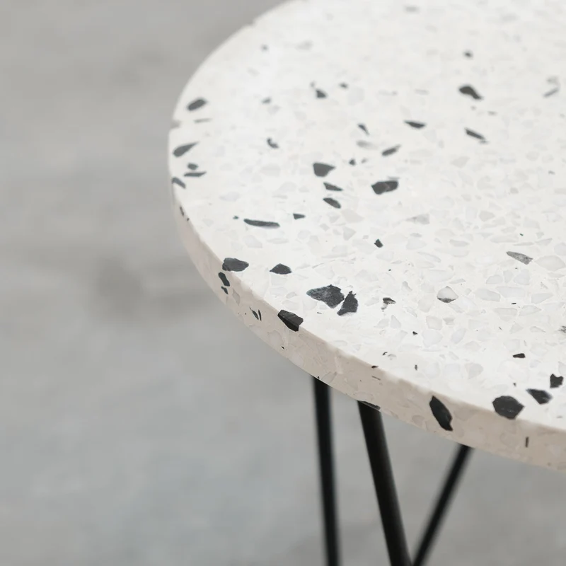 Bijzettafel Kay - Wit/Zwart Terrazzo - 40×40×40cm