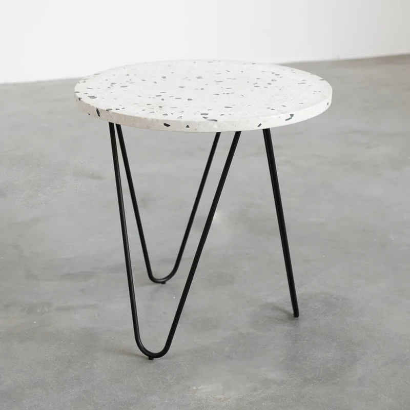 Bijzettafel Kay - Wit/Zwart Terrazzo - 40×40×40cm