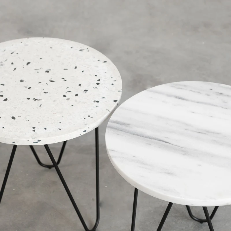 Bijzettafel Kay - Wit/Zwart Terrazzo - 40×40×40cm