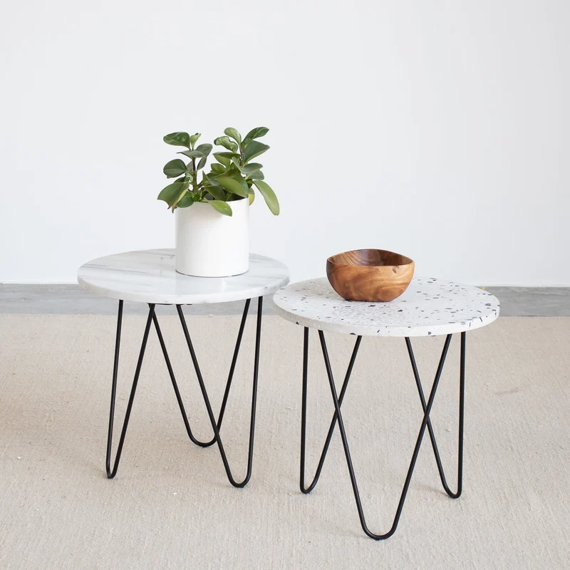 Bijzettafel Kay - Wit/Zwart Terrazzo - 40×40×40cm