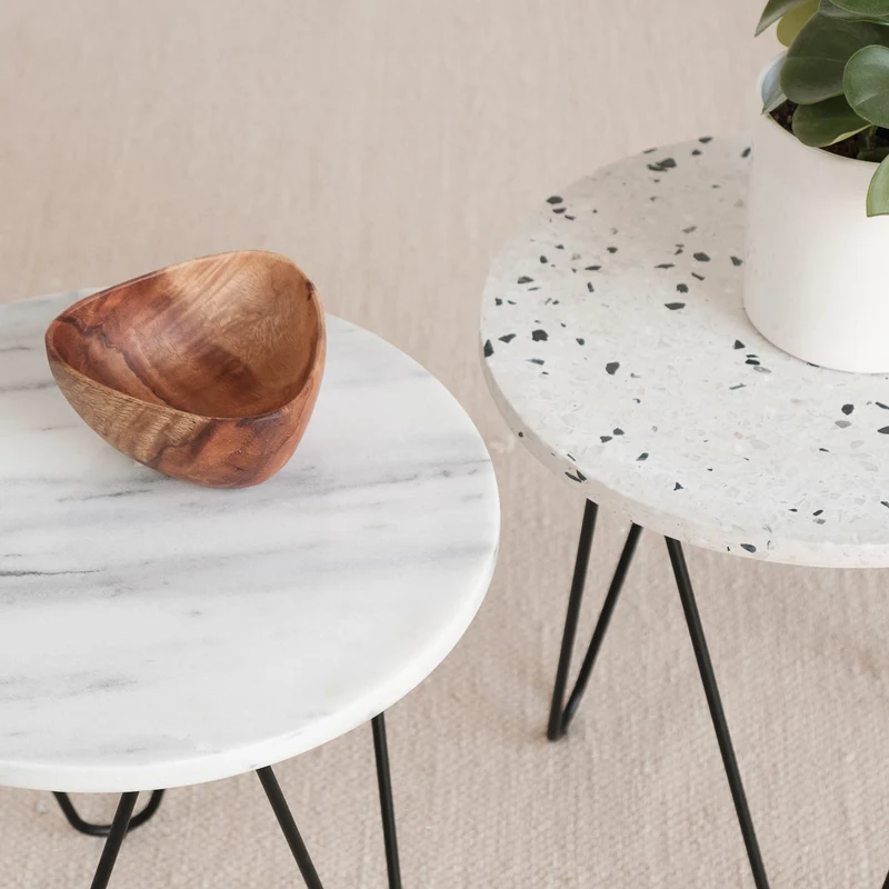 Bijzettafel Kay - Wit/Zwart Terrazzo - 40×40×40cm