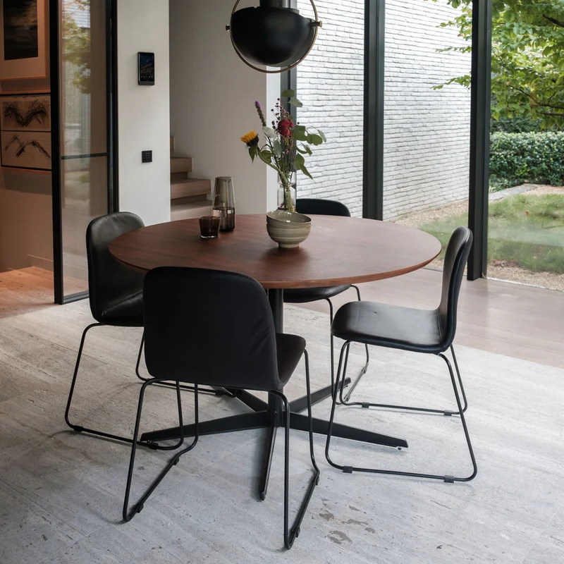 Ronde Eettafel met Schuine Rand - Walnoot - Ø125cm