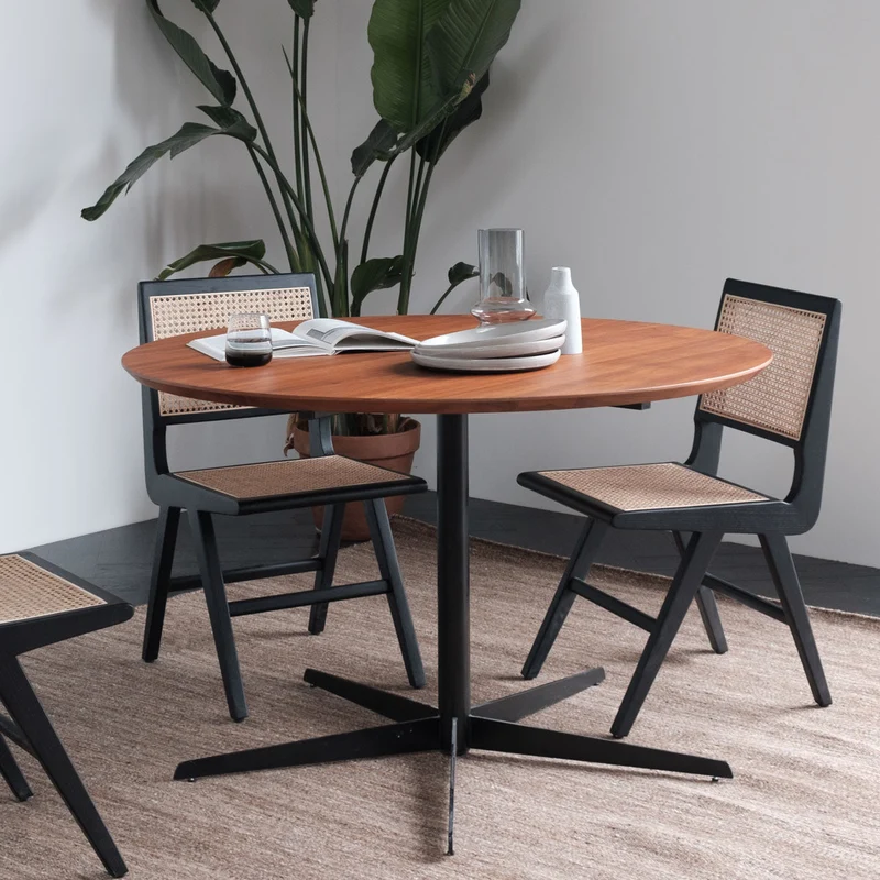 Ronde Eettafel met Schuine Rand - Walnoot - Ø125cm