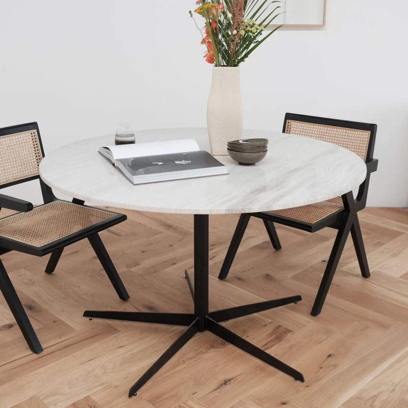 Ronde eettafel met Marmeren Blad - Beige marmer - Ø125cm