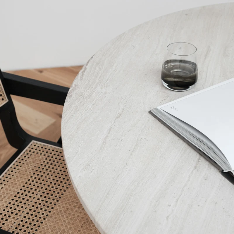 Ronde eettafel met Marmeren Blad - Beige marmer - Ø125cm