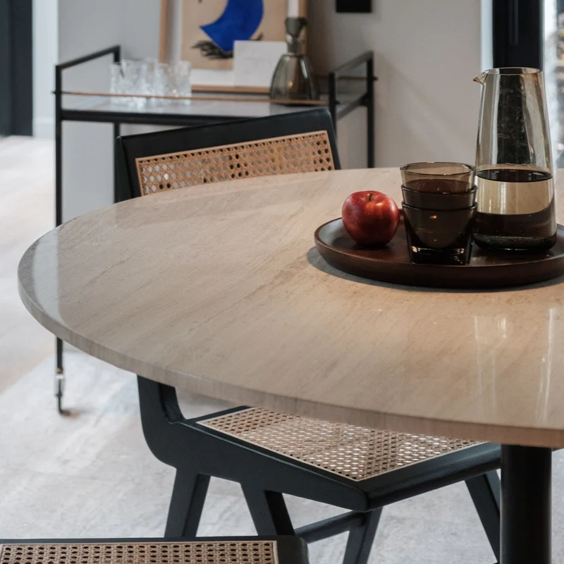 Ronde eettafel met Marmeren Blad - Beige marmer - Ø125cm