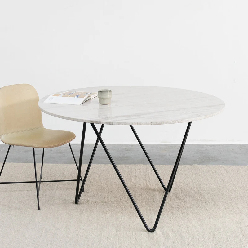 Ronde eettafel met Marmeren Blad - Beige marmer - Ø125cm