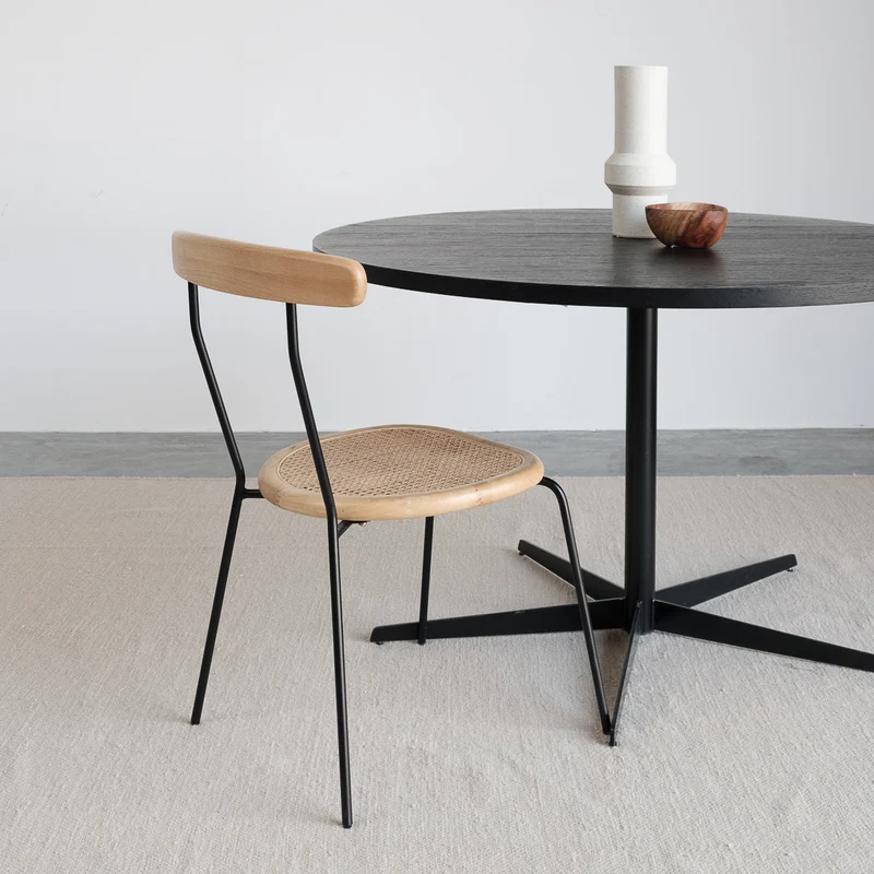 Ronde eettafel met Houten Blad - Zwart - Ø125cm