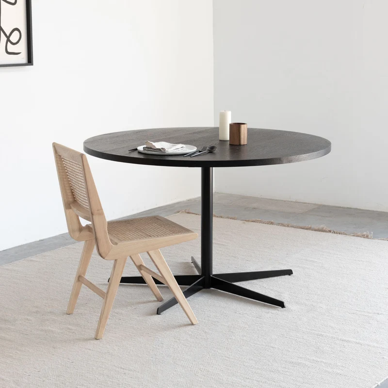 Ronde eettafel met Houten Blad - Zwart - Ø125cm
