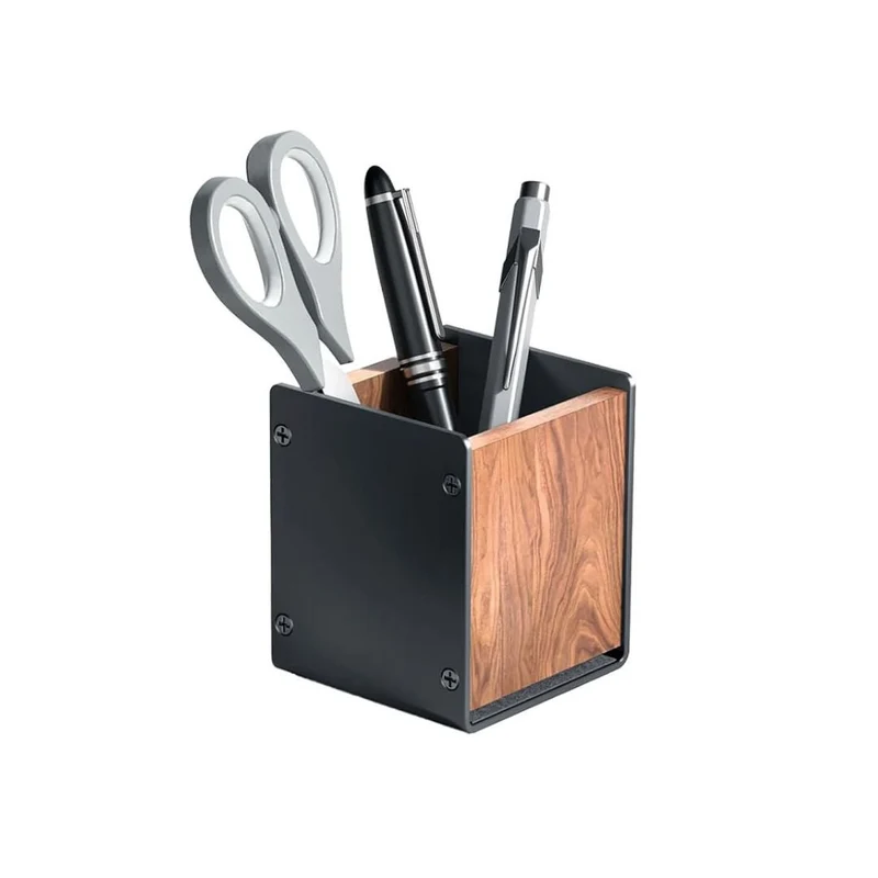 Pot à Crayons Bois et Aluminium Noir