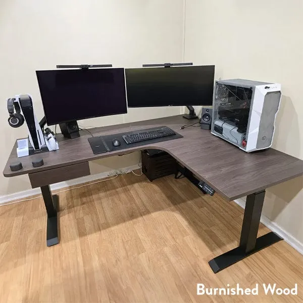 Desky L-Shape Curved Laminate Sit Stand Desk